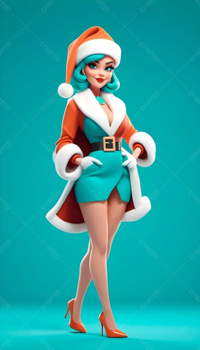 Cartoon De Uma Linda Garota Com Trajes Natalino 3D 23