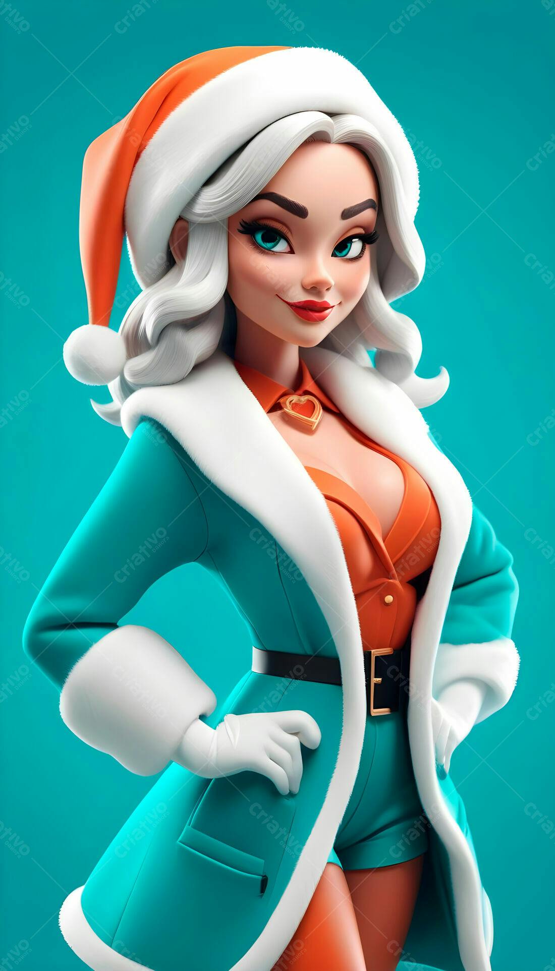 Garota Cartoon Natalina em Roupa Turquesa