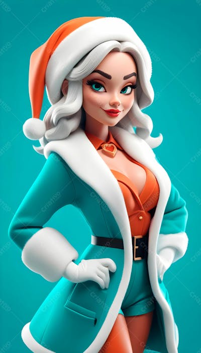 Cartoon De Uma Linda Garota Com Trajes Natalino 3D 25