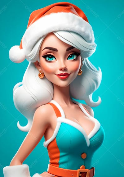 Cartoon De Uma Linda Garota Com Trajes Natalino 3D 27