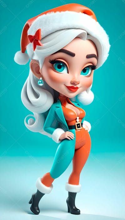 Cartoon De Uma Linda Garota Com Trajes Natalino 3D 29
