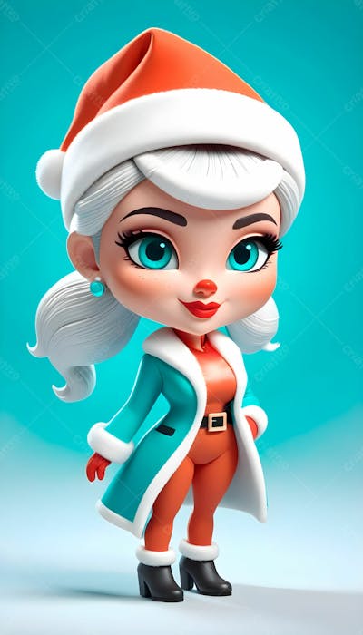 Cartoon De Uma Linda Garota Com Trajes Natalino 3D 30