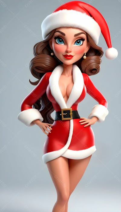 Cartoon De Uma Linda Garota Com Trajes Natalino 3D 36