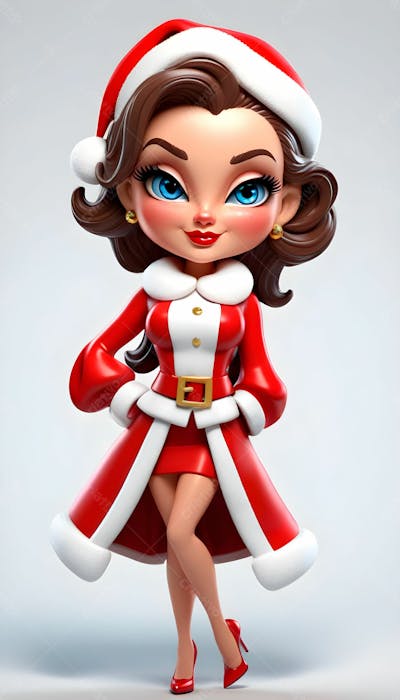 Cartoon De Uma Linda Garota Com Trajes Natalino 3D 41
