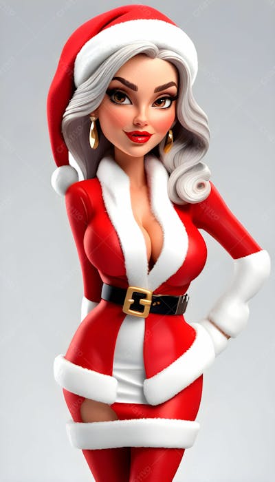 Cartoon De Uma Linda Garota Com Trajes Natalino 3D 42