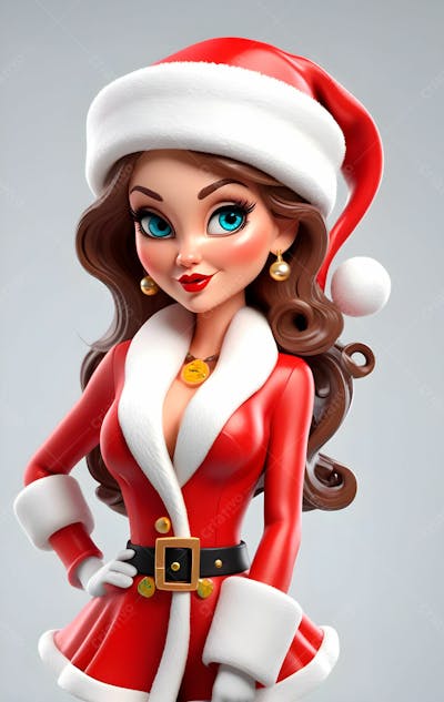Cartoon De Uma Linda Garota Com Trajes Natalino 3D 50