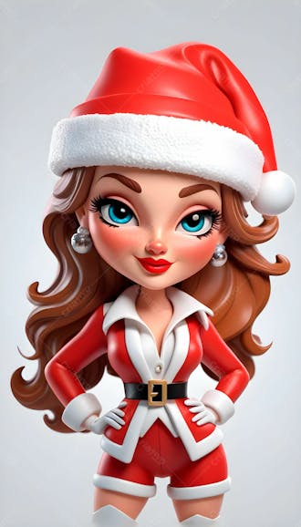 Cartoon de uma linda garota com trajes natalino 3d 64