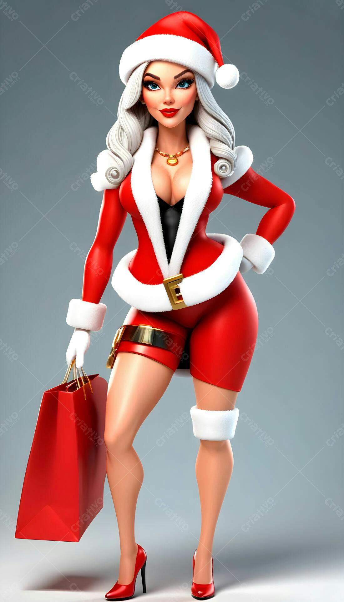 Papai Noel sensual com sacolas de compras