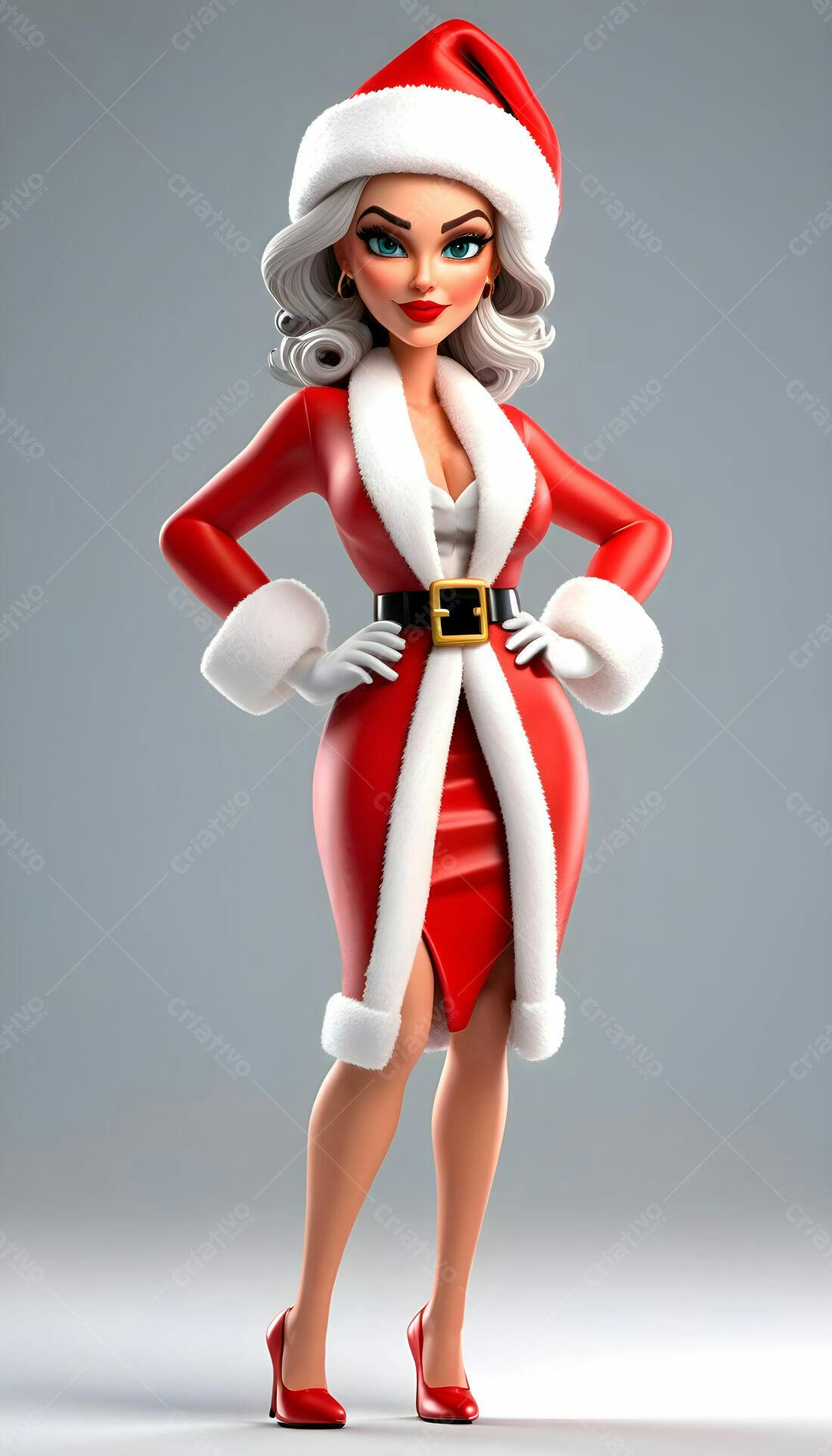 Mulher Papai Noel sensual em vestido vermelho