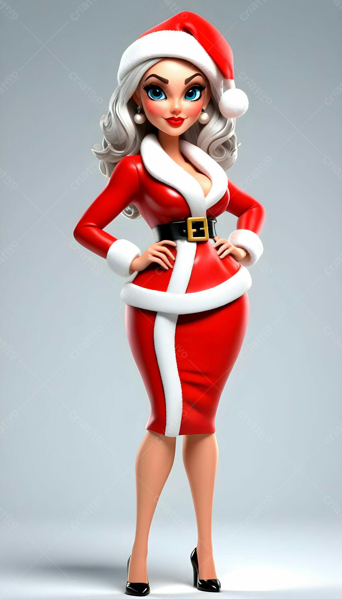 Mulher Papai Noel Natalina Ilustração 3D