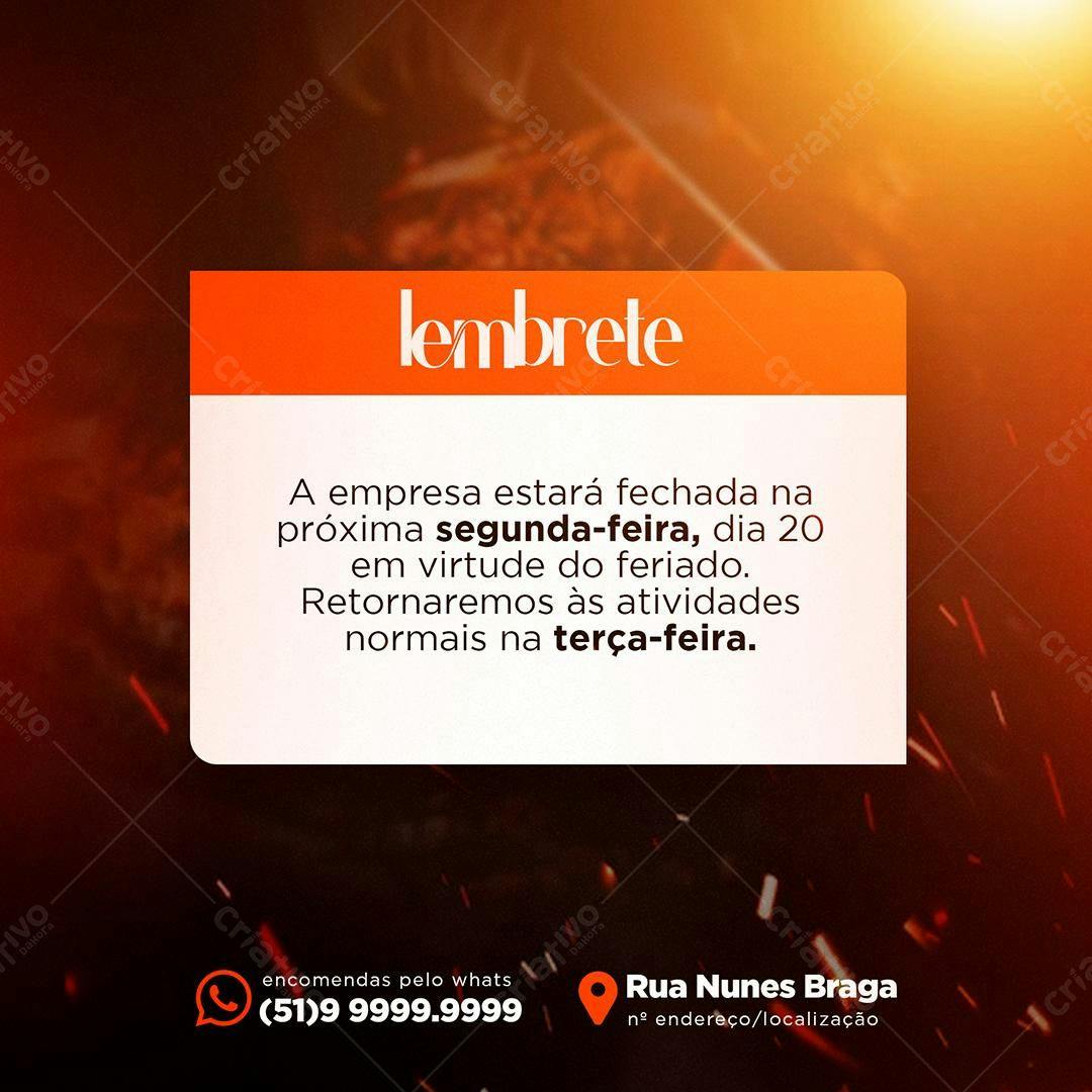 Aviso de Feriado - Post para Redes Sociais PSD Editável