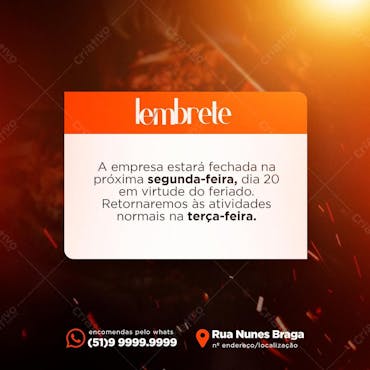 Lembrete De Feriado Churrascaria