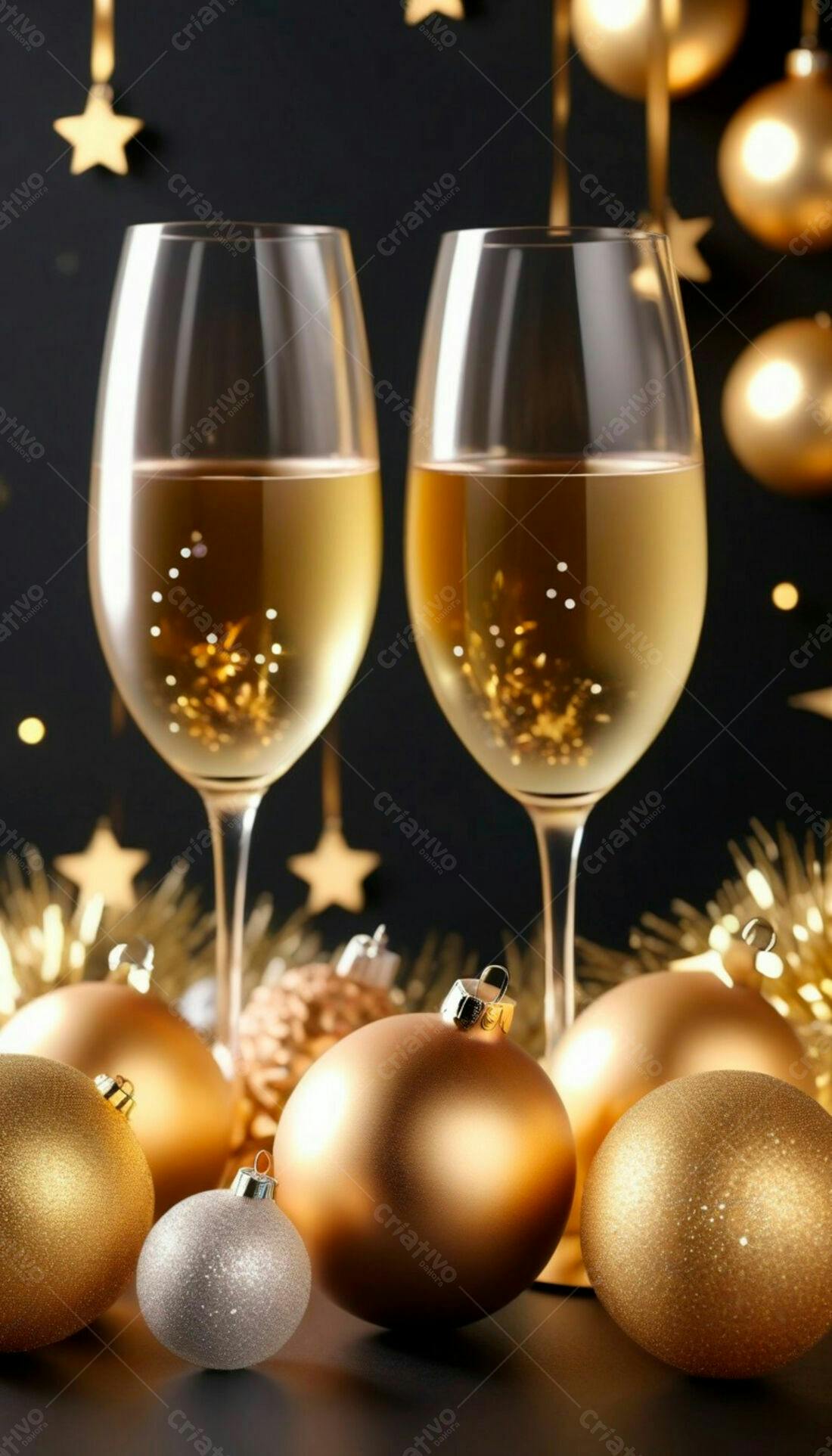 Champanhe dourado e decoração natalina