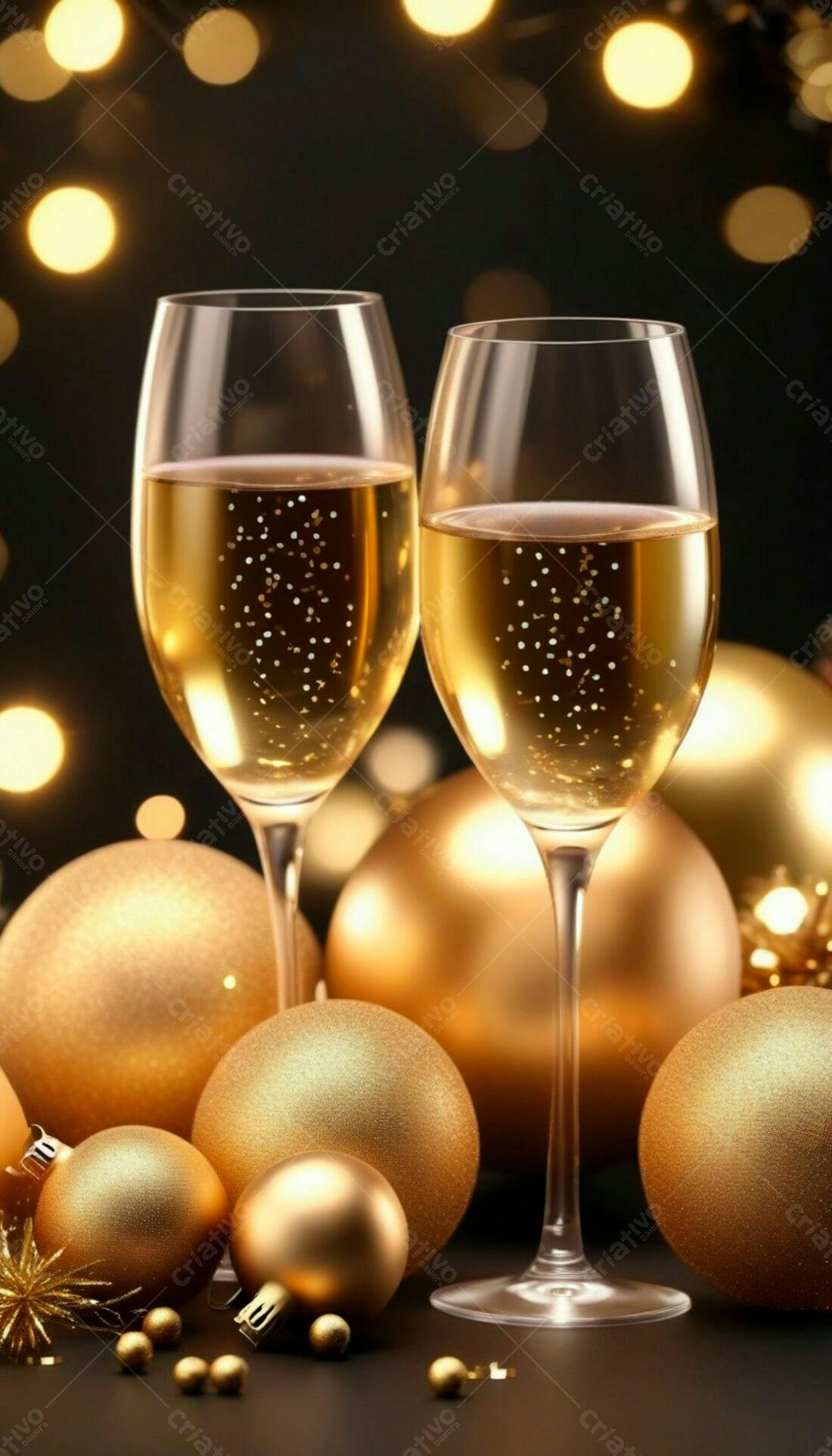Champanhe dourado em taças para brindar