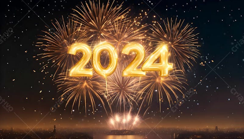 Imagem de fogos de artifício iluminando a véspera de ano novo de 20243