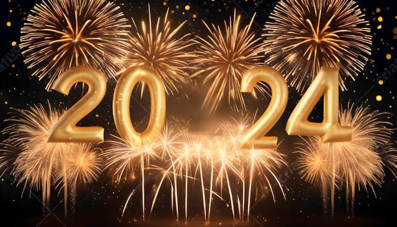 Imagem de fogos de artifício iluminando a véspera de ano novo de 20245