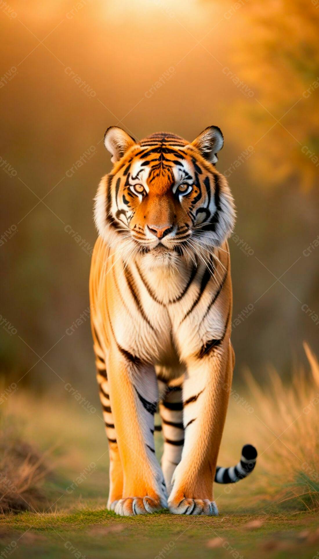 Tigre caminhando ao entardecer