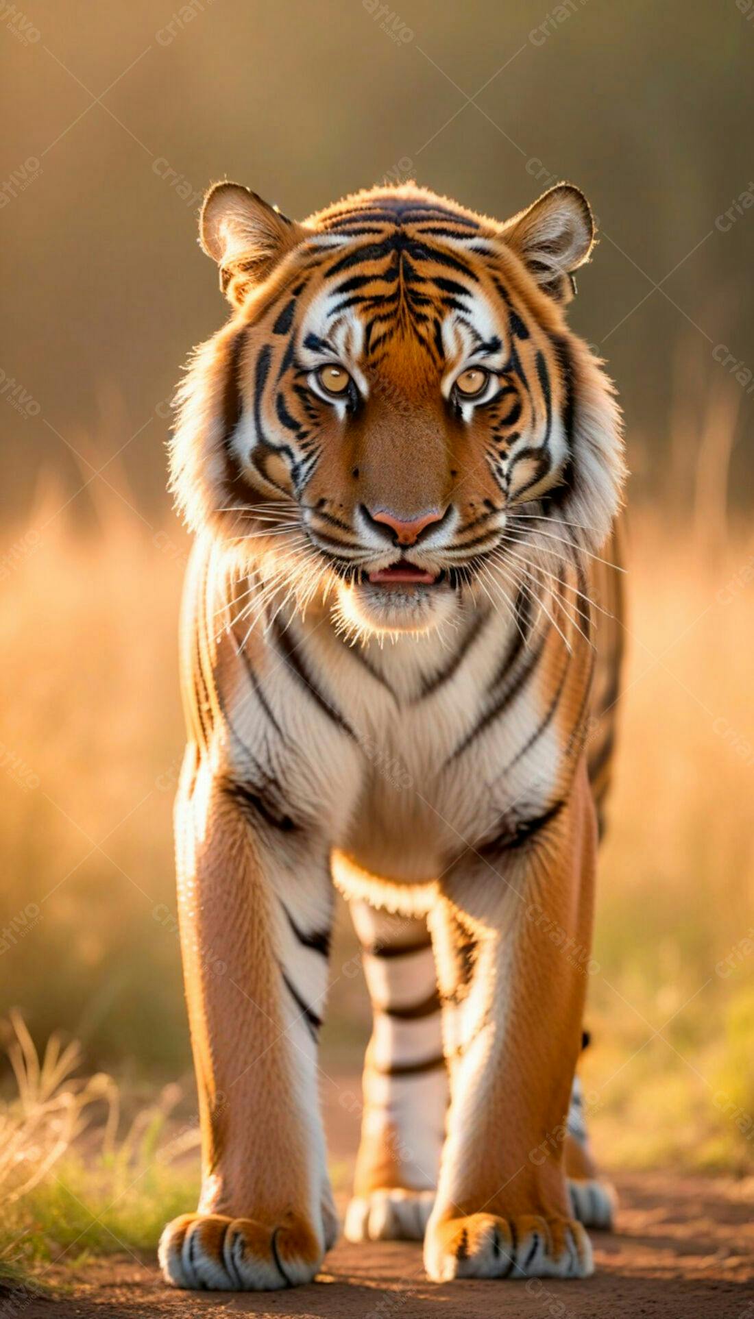 Tigre caminhando ao entardecer