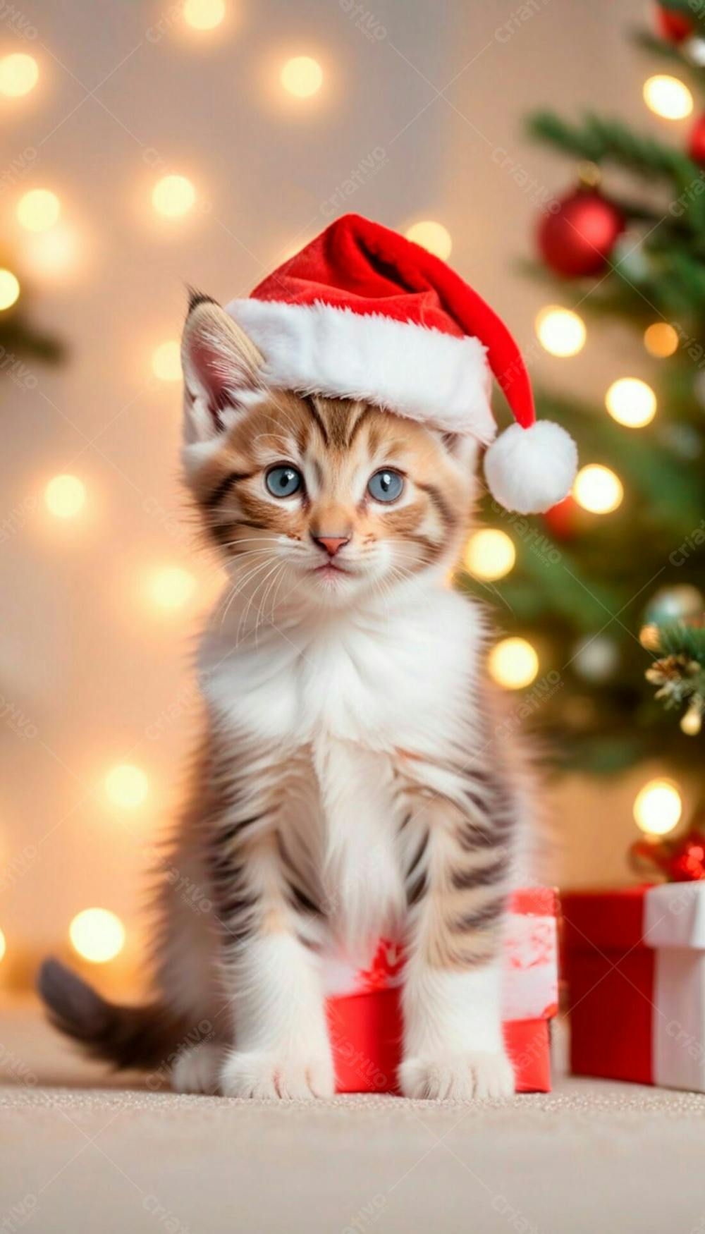 Imagem De Um Gatinho Fofo Usando Um Chapéu De Papai Noel Em Um Fundo De Natal 2