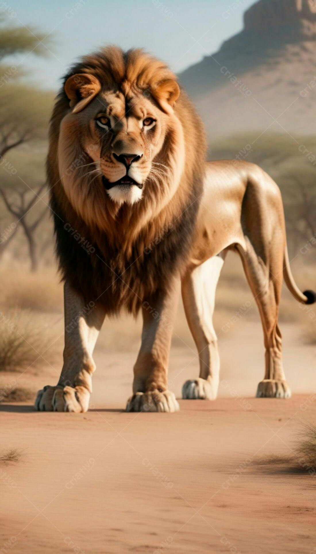 Leão na savana africana ao amanhecer