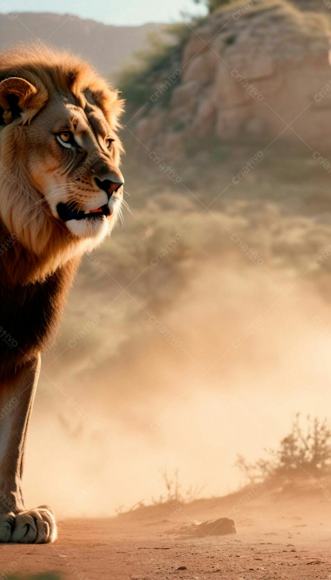 Leão na Savana Africana ao Amanhecer