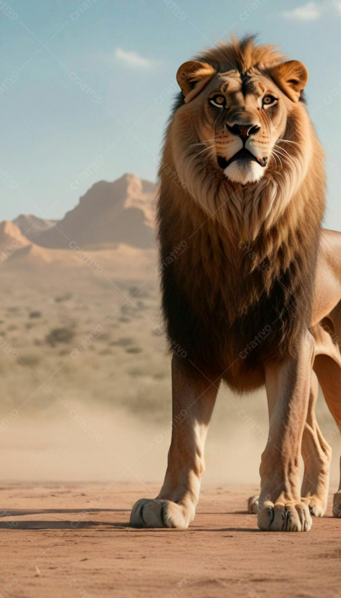 Leão na savana africana paisagem desértica