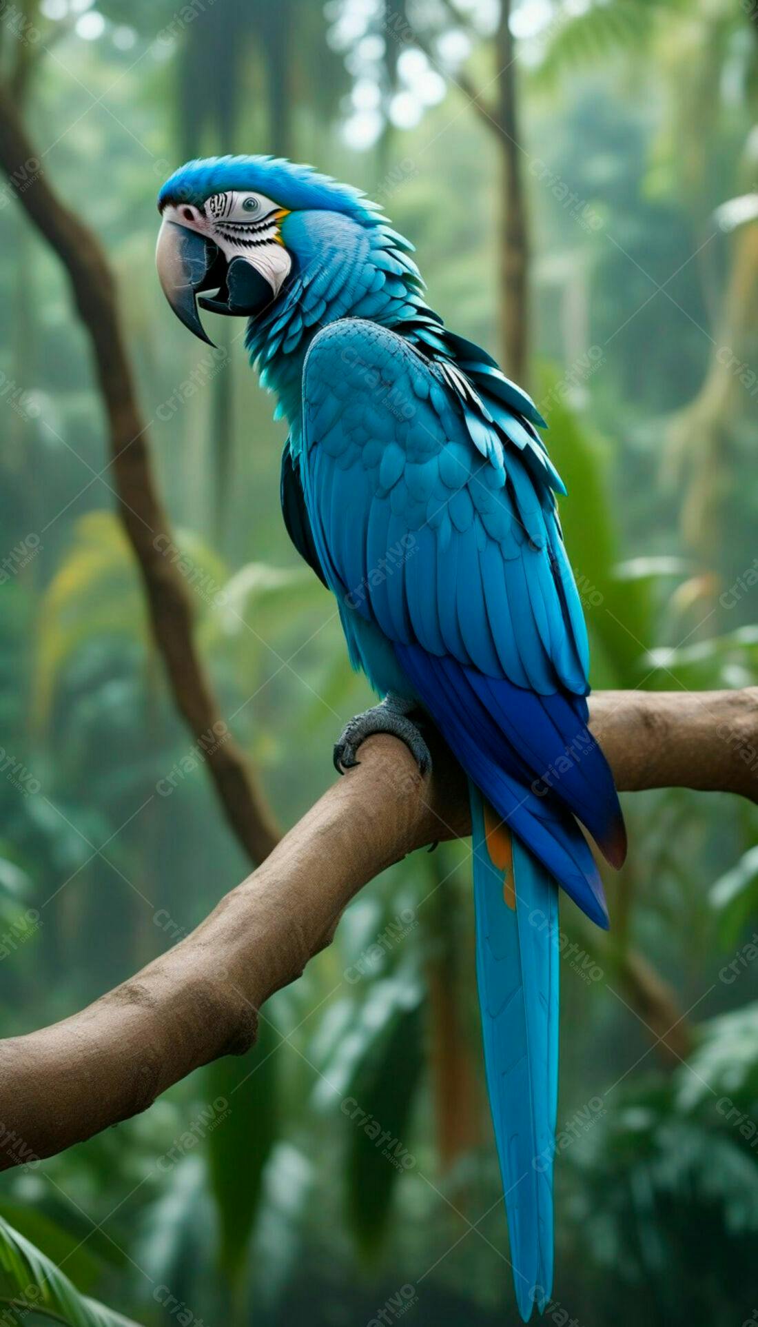 Arara-azul em galho na floresta