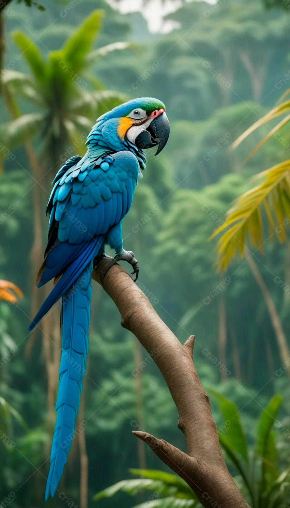 Arara Azul em galho na floresta tropical