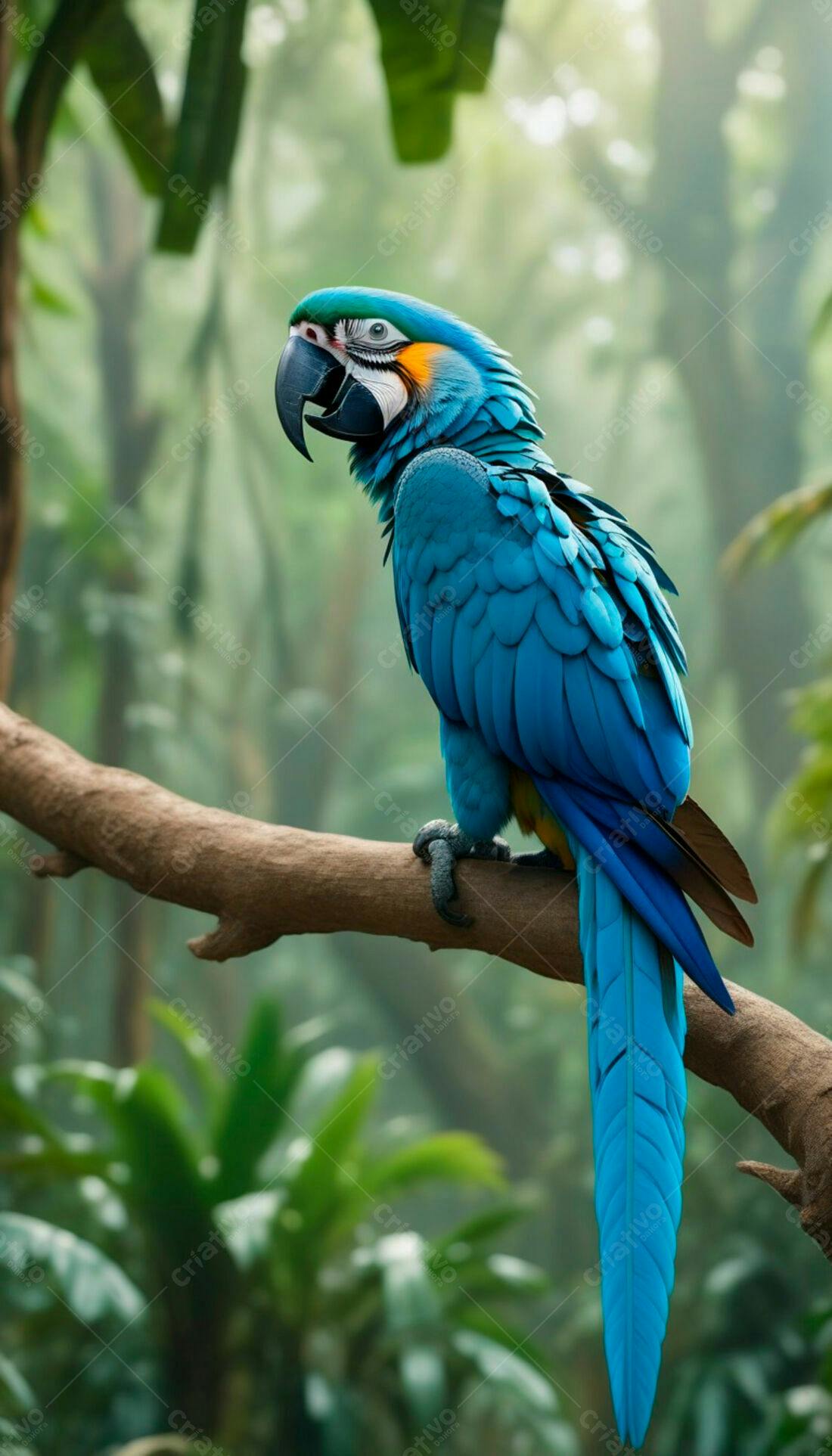 Arara-azul em galho na floresta tropical