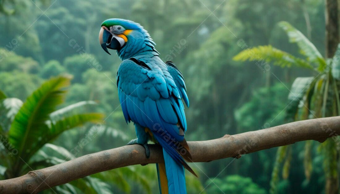 Arara Azul em galho na floresta tropical