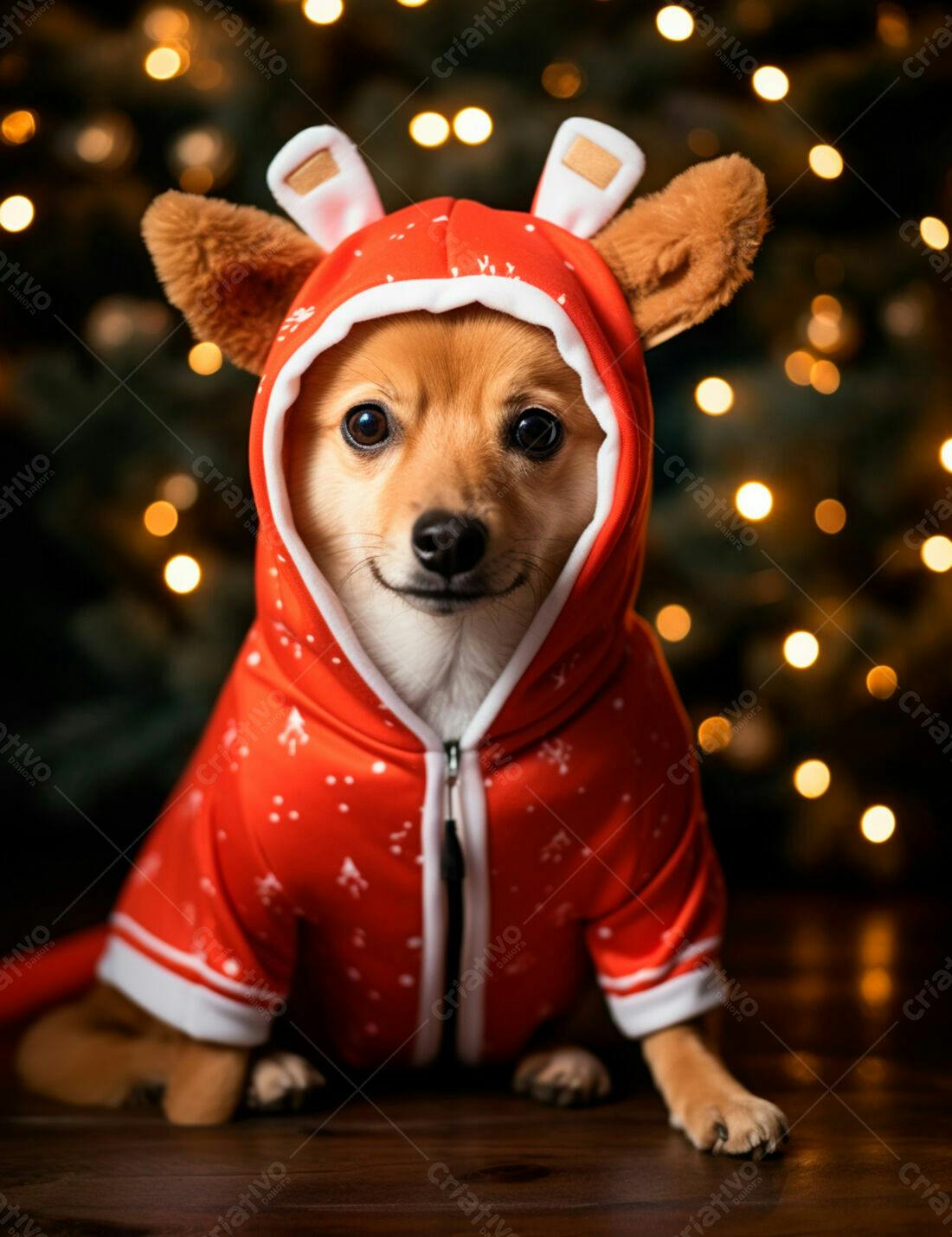 Cachorro fofo com roupa natalina