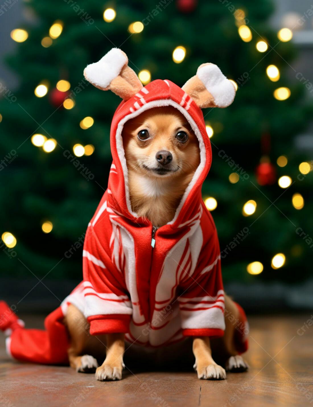 Cachorro chihuahua em roupa natalina