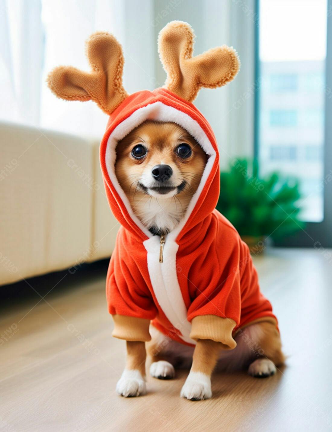 Cachorro com roupa de rena Natal