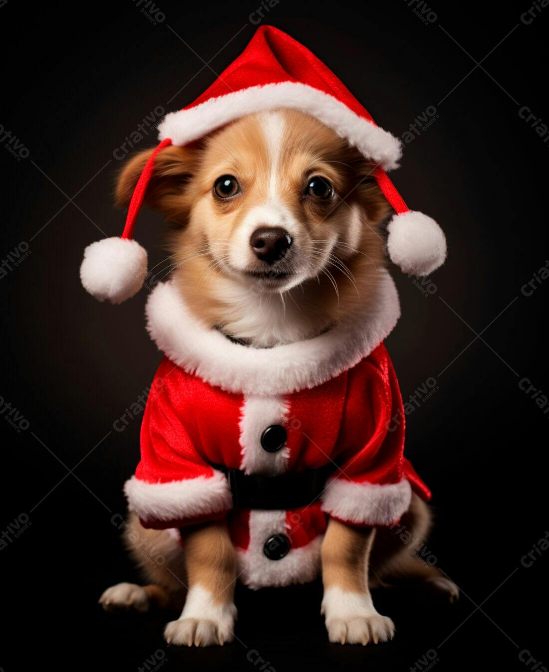 Cachorro fofo de Natal em roupa de Papai Noel