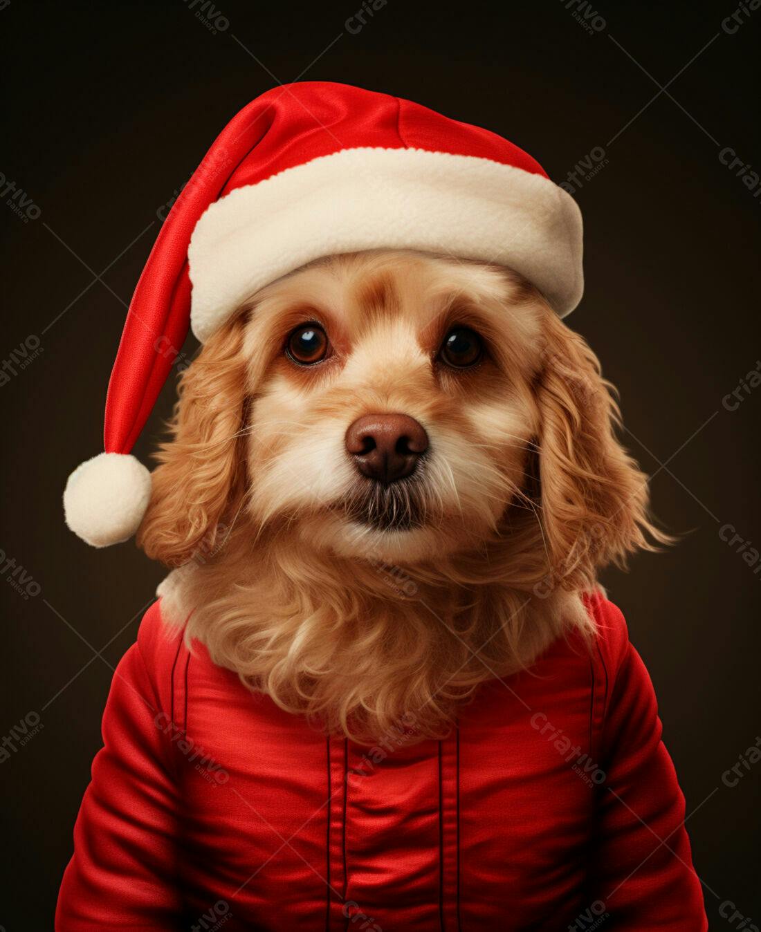 Cachorro fofo de Natal em roupa vermelha