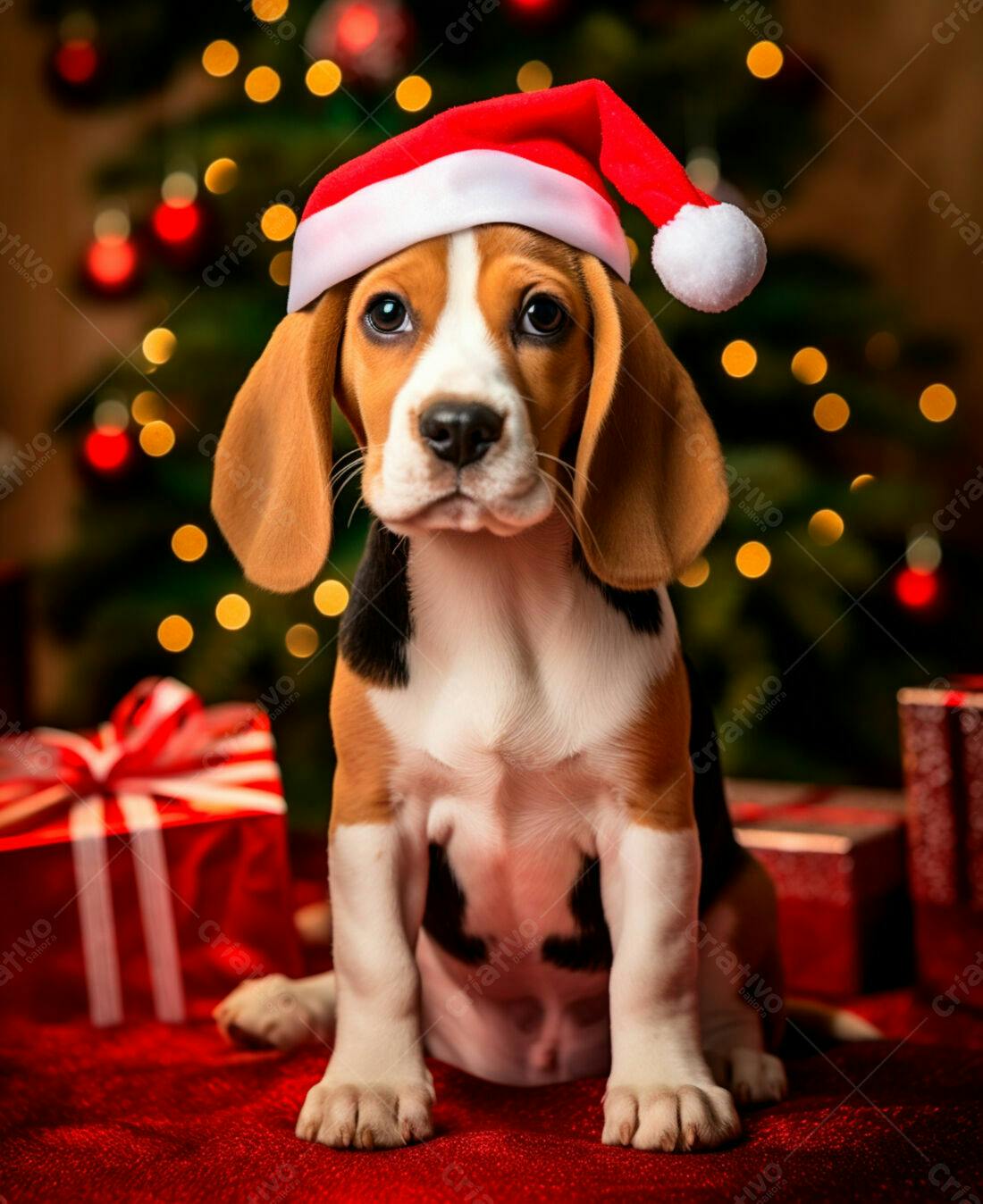 Filhote Beagle com chapéu de Papai Noel Natal