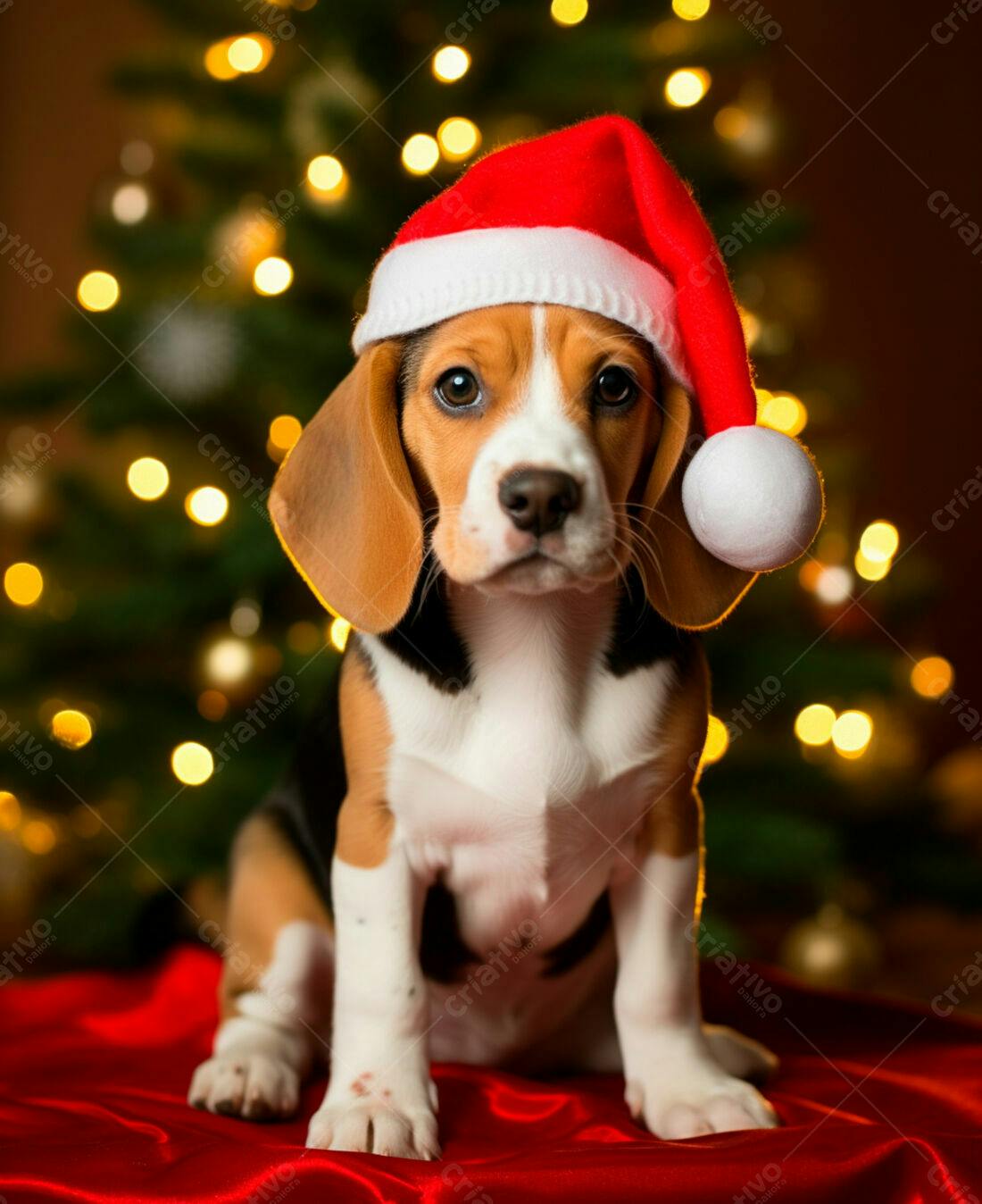 Cachorro Beagle de Natal com chapéu