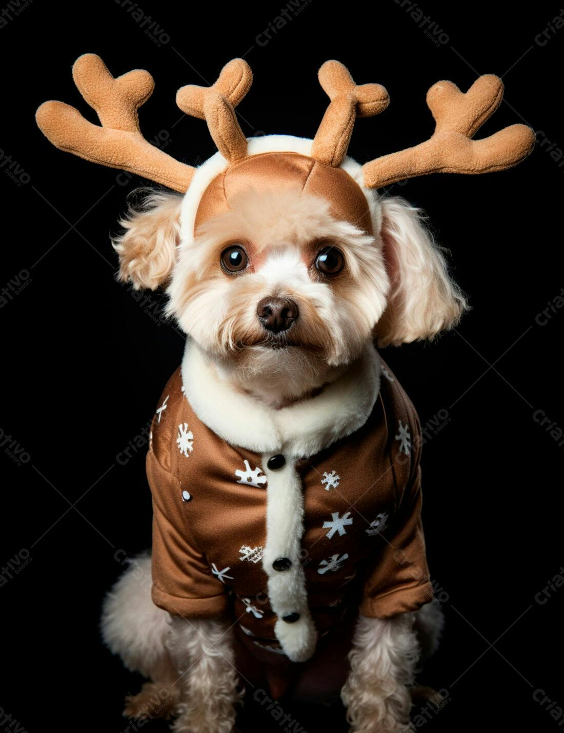 Cachorro com fantasia de rena Natal