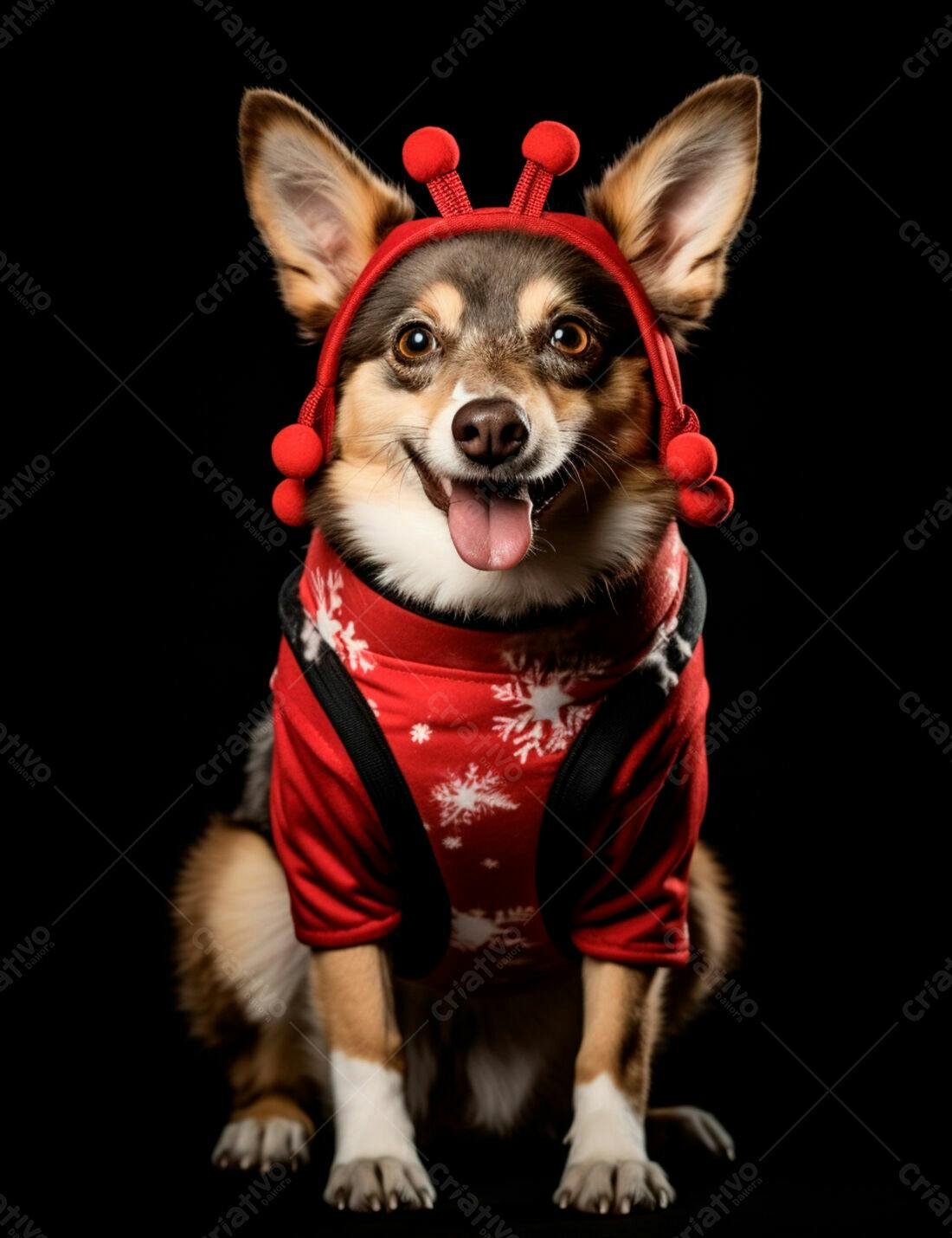 Cachorro vestindo roupa natalina vermelha