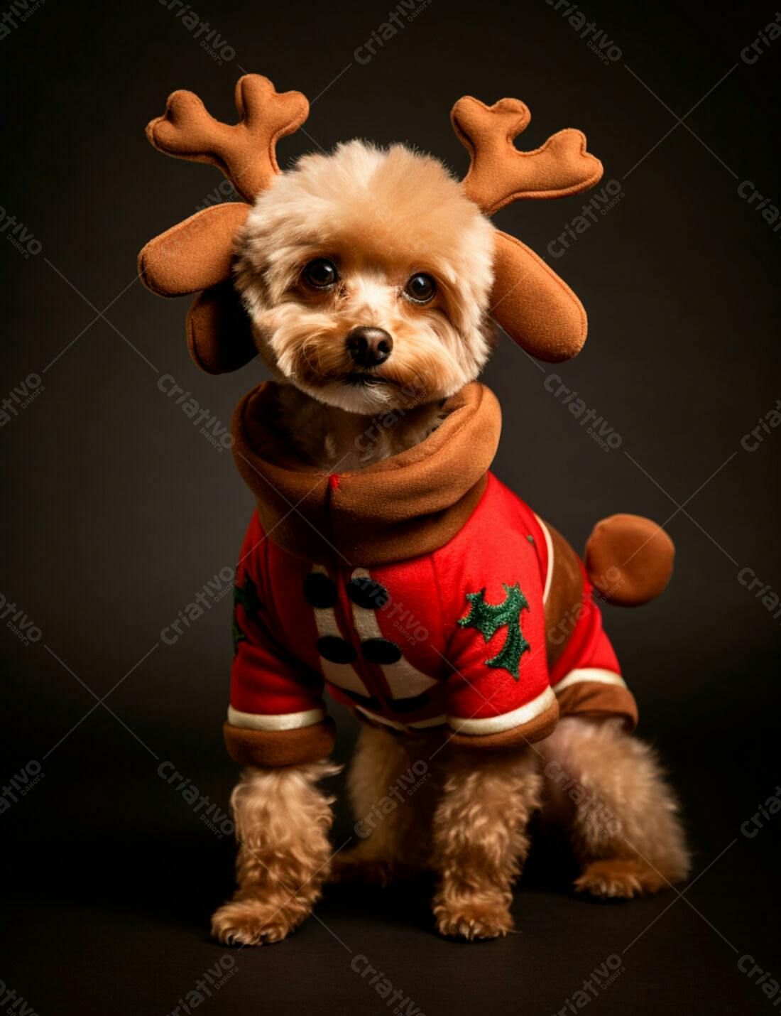 Cachorro Poodle em roupa de Natal