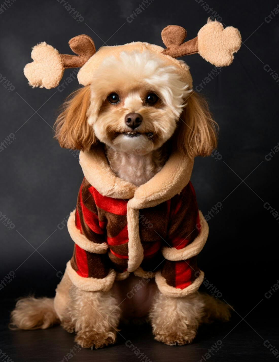 Cachorro Poodle em roupa de Natal