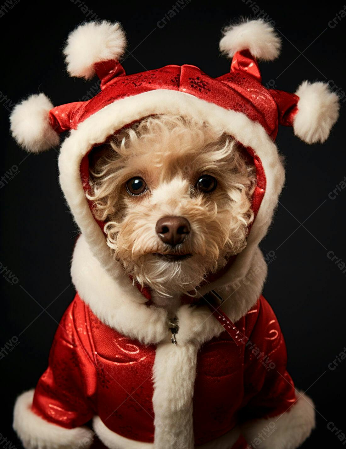 Cachorro vestindo roupa de Papai Noel Natal