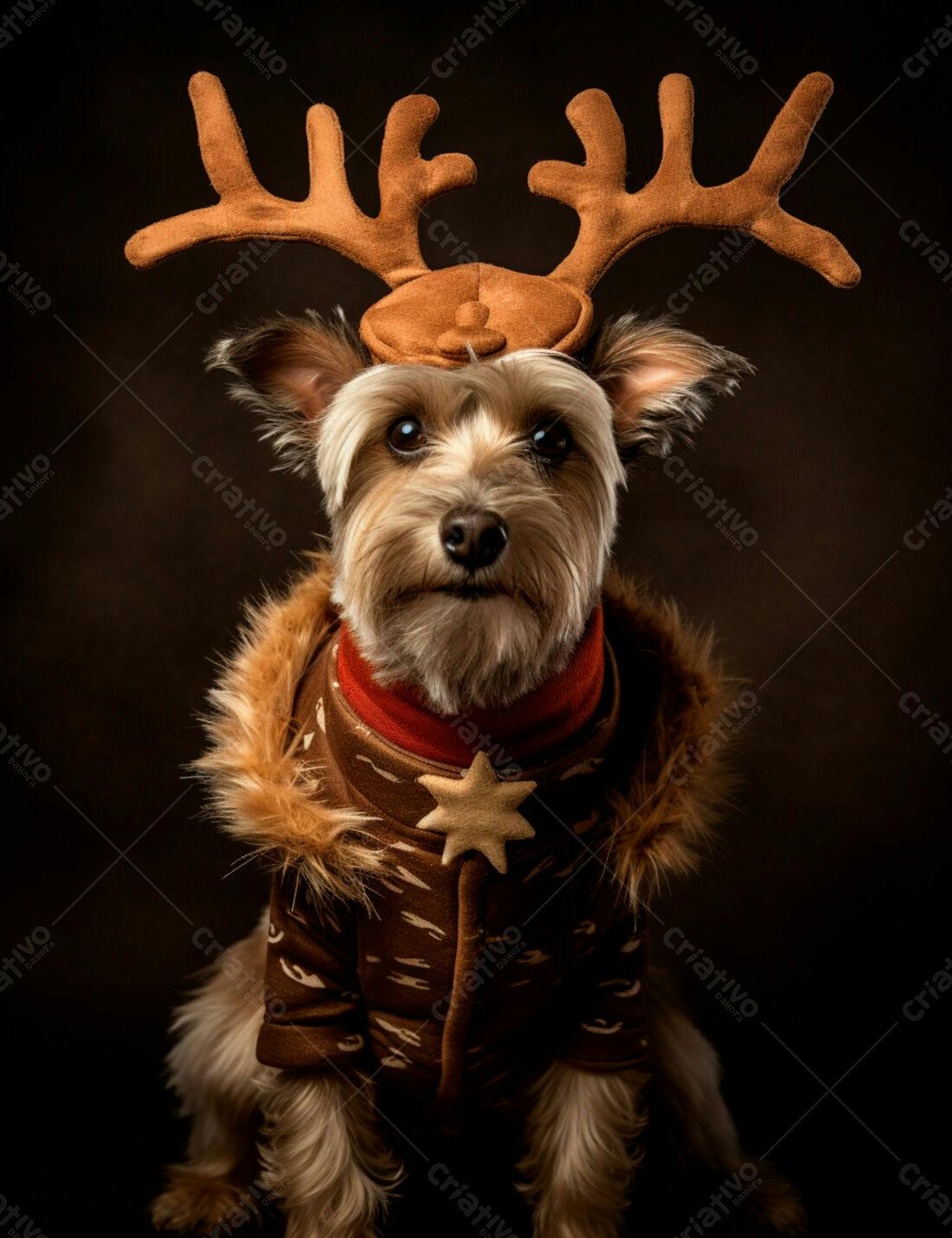 Cachorro com roupa de rena Natal