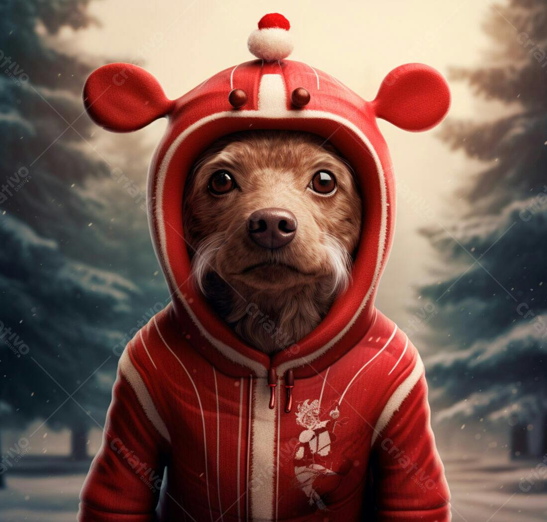 Cachorro em macacão vermelho natalino