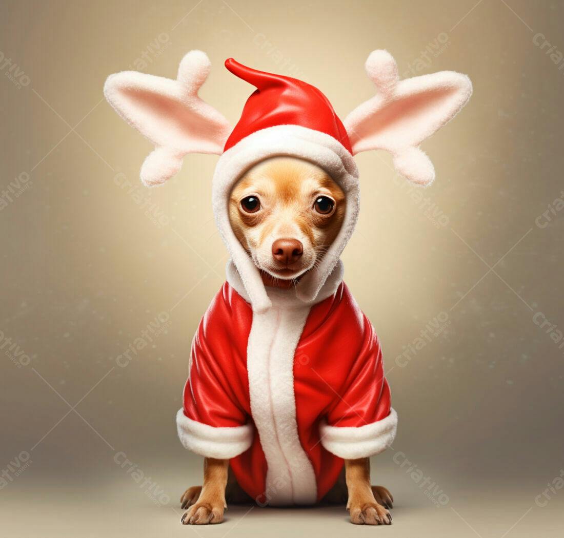 Chihuahua de Natal com roupa de Papai Noel