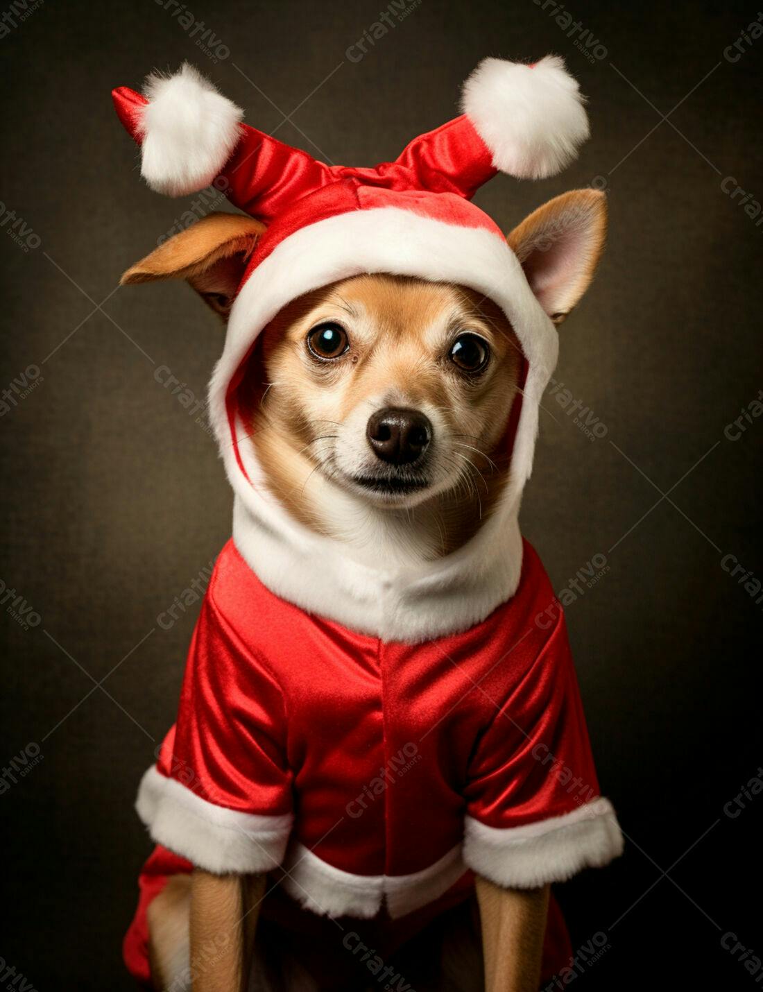 Chihuahua de Natal em traje vermelho