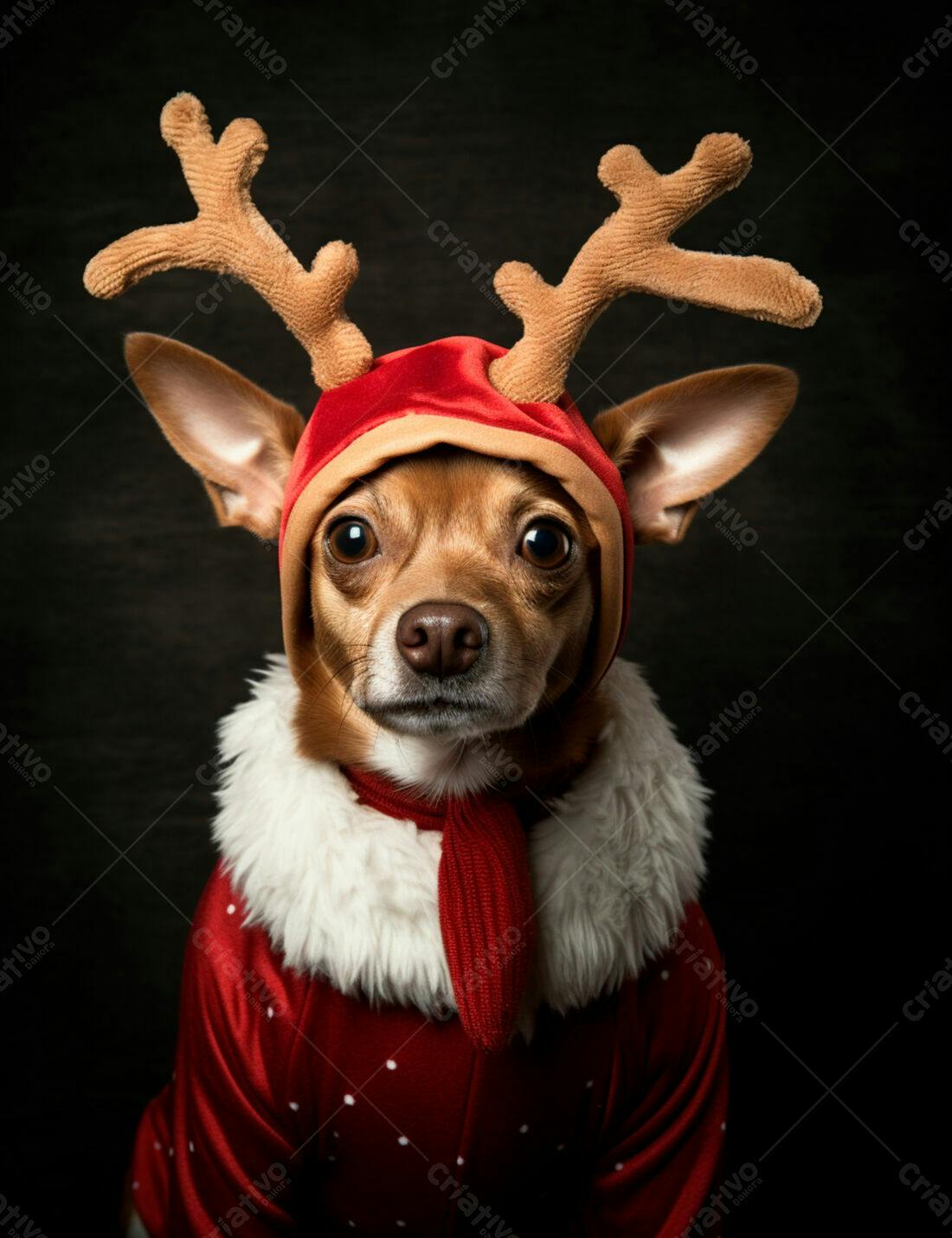 Cachorro chihuahua de Natal com roupa vermelha