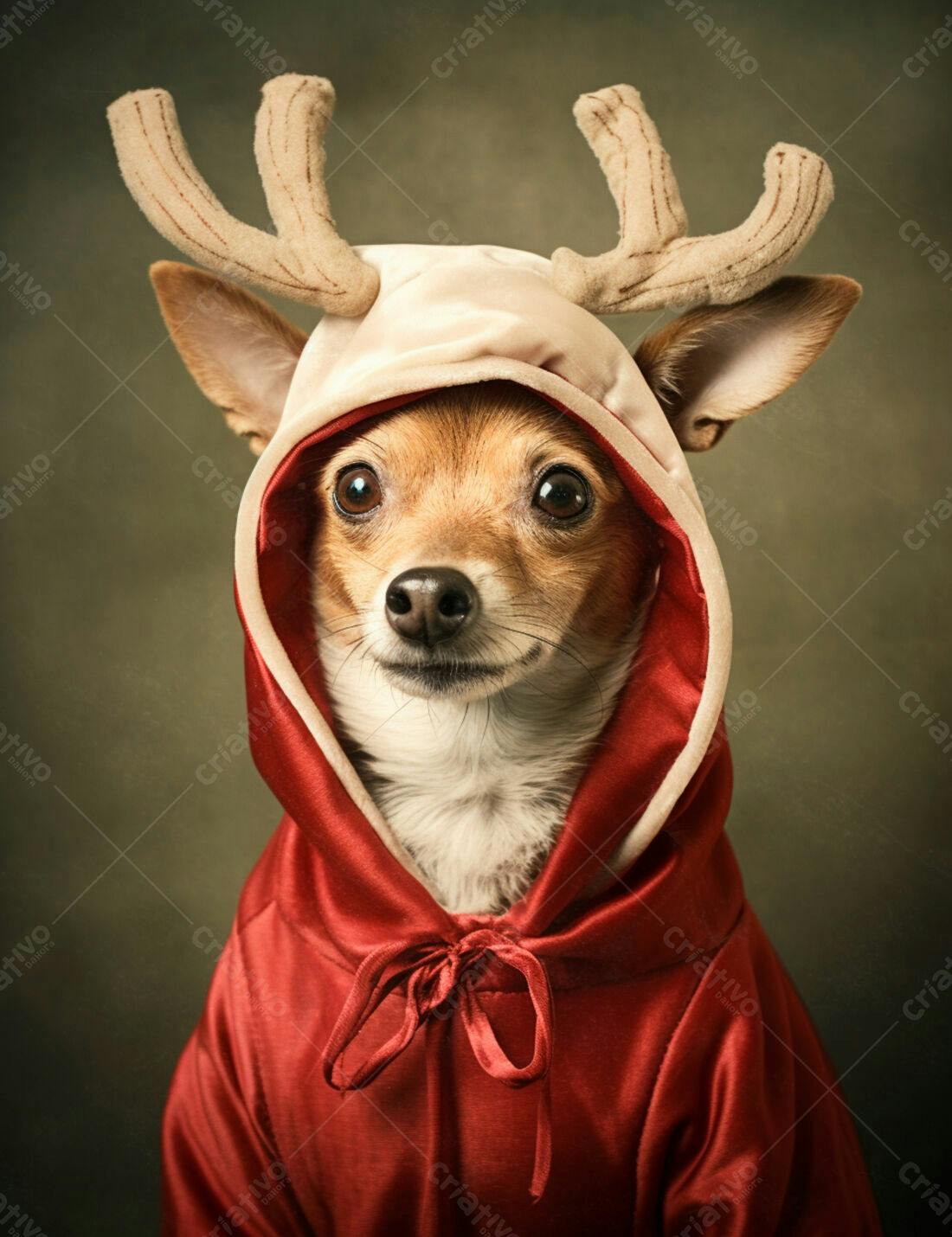 Cachorro com roupa de rena Natal