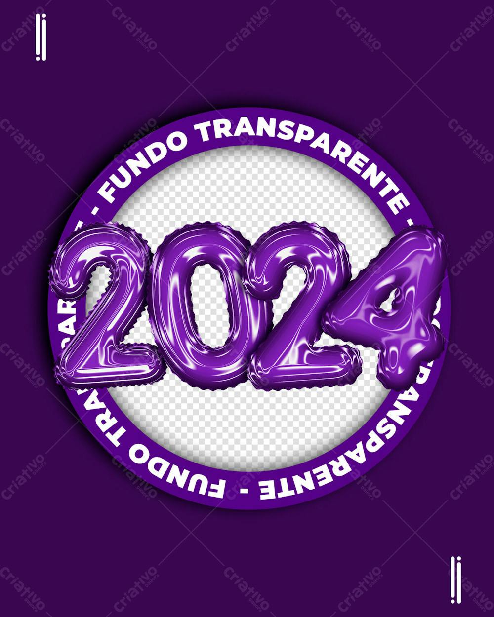 ANO NOVO - 2024 | BALÕES 3D | ELEMENTO 3D | IMAGEM SEM FUNDO | PSD