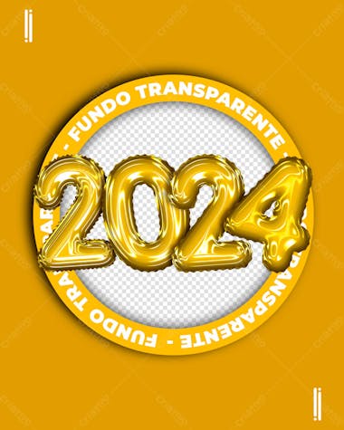 Ano novo 2024 | balões 3d | elemento 3d | imagem sem fundo | psd